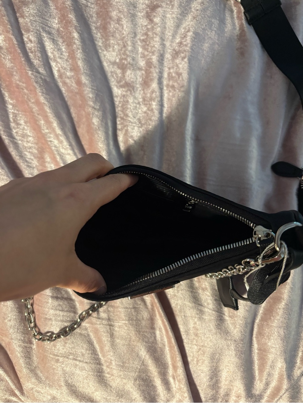 Prada Black Nylon Shoulder Bag with Chain and Web Strap and Pouch - Picture 3 of 3